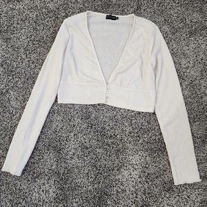PrettyLittleThing Cream Shimmer Crop Cardigan Size 8